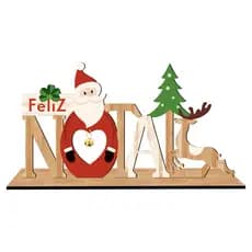 Decoração De Mesa Em MDF - Feliz Natal Papai Noel E Rena - 24x12.5x2cm