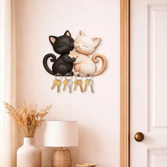 Porta-Chave Decorativo de Parede- Gatinhos P&B 24x17,3cm(Não é relevo)