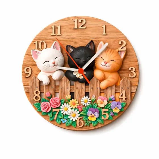 Relógio de Parede Gatinhos Fofo Decorativo (Não é relevo)