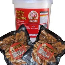 Kit Banha Suína Porco 900g Natural + 2 Torresmo Pururuca 250g