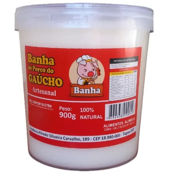 Banha Suína 100% Natural 900 G, Gordura De Porco Pura