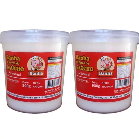 Gordura De Porco Banha Suina Artesanal 100% Pura Saudável 2 Potes 900g