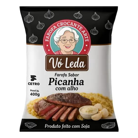 Farofa Picanha com Alho Gourmet Vó Leda 400g Crocante Sabor Caseiro