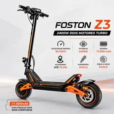 Patinete Elétrico Scooter Foston Z3, Dois Motores Turbo Preto 17.000mah 50km/h Potência 2400w