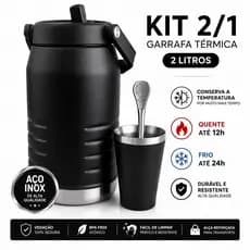 Garrafa Térmica 2 litros inox com bico canudo kit 2 em 1 pesca trabalho Galão água Térmicos camping