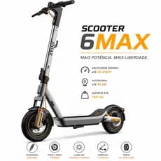 Patinete Elétrico Scooter 6 Max 1100W 12" 45W Cinza 70km autonomia 150kg Patinete Scooter Trabalho Passeio