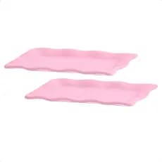 Kit 2 Bandeja Frisada Retangular Sem Pé Doceira Em Cerâmica Decorativo Aniversários Festas Promoção