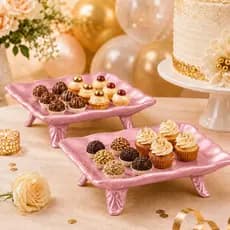 2 Bandeja Quadrada Frisada Com Pé Cerâmica 20x20 Decoração Festas Aniversários Eventos Enfeite Cores
