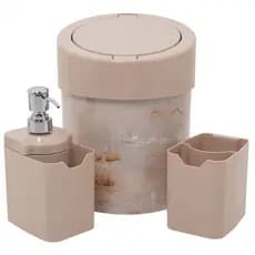 Kit Cozinha 3 Peças Lixeira + Porta Esponja com Válvula Dispenser + Porta Detergente