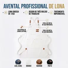 Avental Profissional de Lona Grossa Impermeável com 3 Bolsos