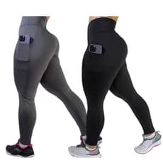 Kit 2 Calças Legging C/ Bolso Cos Alto Fitness Grosso E Reforçada