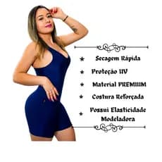Maiô Macaquinho Hidroginastica Natação Feminino Poliamida Forrado + Touca Gratis