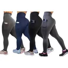 Kit 4 Calças Legging C/ Bolso Cós Alto Reforçada Academia Caminhada Trabalho