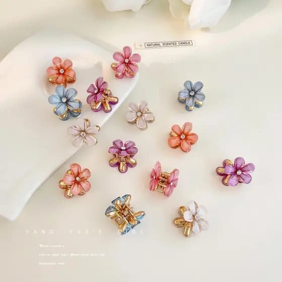 Kit 12 mini piranha forma de flor cristal pérola opala acessórios para cabelo adulto e criança