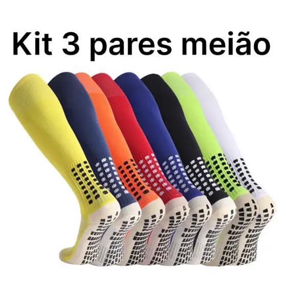 Kit 3 Meião De Futebol Masculino Longas Toalha De Fundo Antiderrapante Esportivas