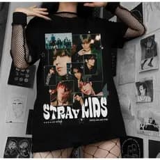Camiseta Algodão Preta Stray Kids Kpop