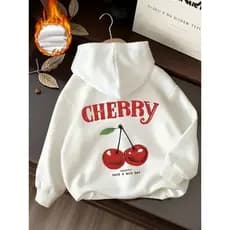 Moletom com Capuz de Manga Longa com Estampa de Letra CEREJA para Mulheres no Outono e Inverno, um Estilo de Top Casual