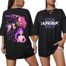 Tendencia Camiseta Camisa 100%Algodão Casual Guerreira Kpop  Desenho Musical Estiloso Huntrax Girls Lindo Lançamento