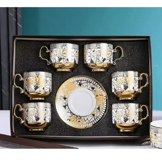 Xícara de café / chá 80~90 mL - kit com 6 conjuntos (12 peças) em porcelana