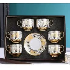 Xícara de café / chá 80~90 mL - kit com 6 conjuntos (12 peças) em porcelana