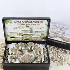 Xícara de café / chá 80~90mL - kit com 6 conjuntos (12 peças) em porcelana