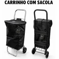 Carrinho De Mão Com Sacola Base Dobravel Compras Feira Mercado Cor Preto