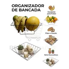 Fruteira Organizadora De Bancada Ideal Para Frutas Pães Decoração Resistente Moderna Aramada