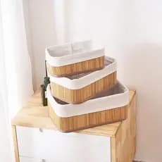 Conjunto De Cestos De Bambu Lavanderia Multiuso Organizador De Roupas