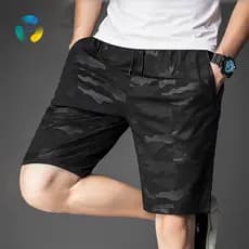 FOM-Mid Rise Elastic Waistband Drawstring Pockets Homens Calções De Verão Camuflagem Impressão Fitness