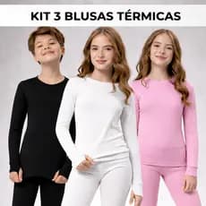 Kit 3 Camisetas Térmicas Infantil Peluciada Inverno Unissex Manga Longa Segunda Pele Quentinha