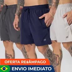 Kit 3 bermudas masculinas academia Luzzoo treino praia corrida shorts elástico tecido leve