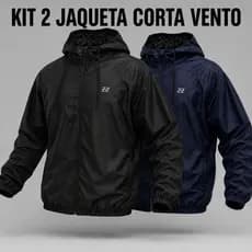 Kit 2 Corta Vento Jaqueta Masculino com Capuz e Bolso e ziper Impermeável Semi Forrada