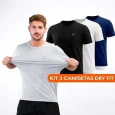 Kit 3 Camisetas Masculinas Dry Fit Academia Malhar Treino e Dia a Dia Manga Curta Luzzoo