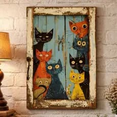 Quadro Decorativo Gatos Coloridos Estilo Vintage – Decoração Criativa Hall