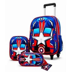 Mochila Masculina Infantil Rodinhas + Kit Capitão 3D
