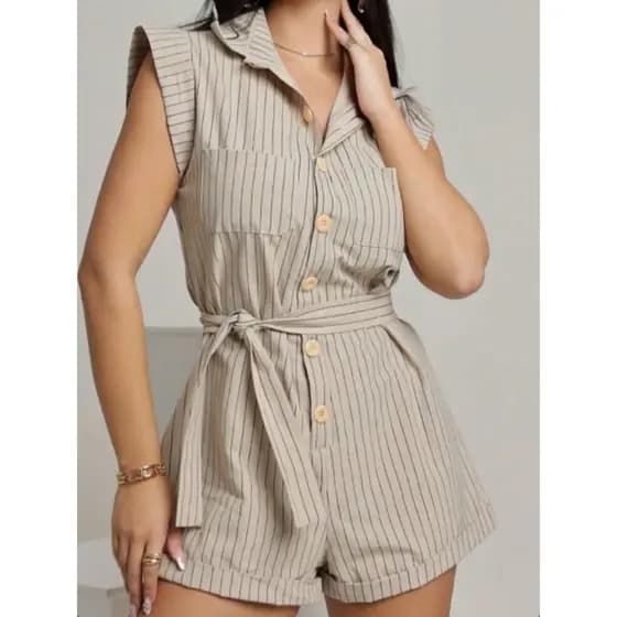 Roupas Femininas/ Macaquinho/Faixa/Linho