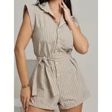 Roupas Femininas/ Macaquinho/Faixa/Linho