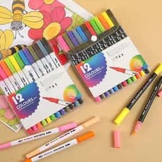 Kit 12/24/36/48 Cores Caneta 2 em 1 Brush Lettering e Ponta Fina Dual Pen Canetinha Colorir Desenho