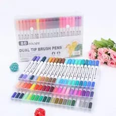 Kit 60/80/100/120 Cores Caneta 2 em 1 Brush Lettering e Ponta Fina Dual Pen Canetinha Colorir Desenho-minimeow