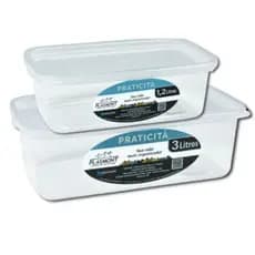 Kit 4 Potes Transparente 1,2L e 3L Retangular Presidio