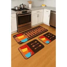 Jogo de Tapetes Cozinha Passadeira 120x48 e 2 Capachos 78x48 Antiderrapante EmborrachadoDesenhos