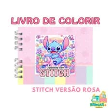 Livro de Colorir Stitch Rosa 50 Folhas Caderno de Desenho Holográfico Capa Dura