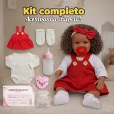 Boneca Bebê Reborn Negra Silicone Realista e Enxoval