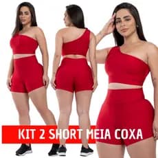 Kit 2 Short Meia Coxa Feminino Fitness Suplex Valoriza o corpo Compressão Cintura Alta Tecido Grosso