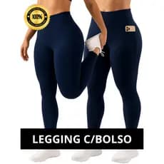 Calça Legging Feminina com Bolso Lateral Feminina Suplex Academia Cintura Alta sem Transparência