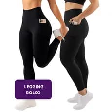 Calça Legging Feminina Bolso Lateral Suplex Academia Cintura Alta Zero Transparência Treino Grosso