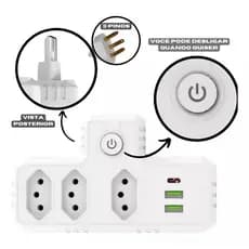 Extensão Inteligente 3 Tomadas + 2 USB + 1 PD Bivolt 110/220V – Carregamento Rápido e Sem Fio