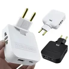 Adaptador Tomada 10A Benjamin Dobrável Articulado USB e Tipo C
