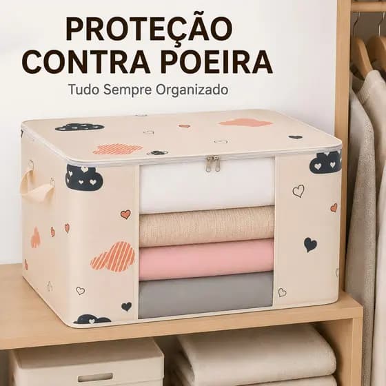 Caixa Organizadora de Roupas com Visor Transparente Organizador para Cobertores Edredons Guarda-Roupa 60x40x30cm