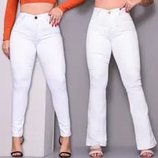 Calça Feminina Jeans Branca Skinny e Flare Wide Leg Enfermagem Hospital Medicina Lycra Boca de Sino